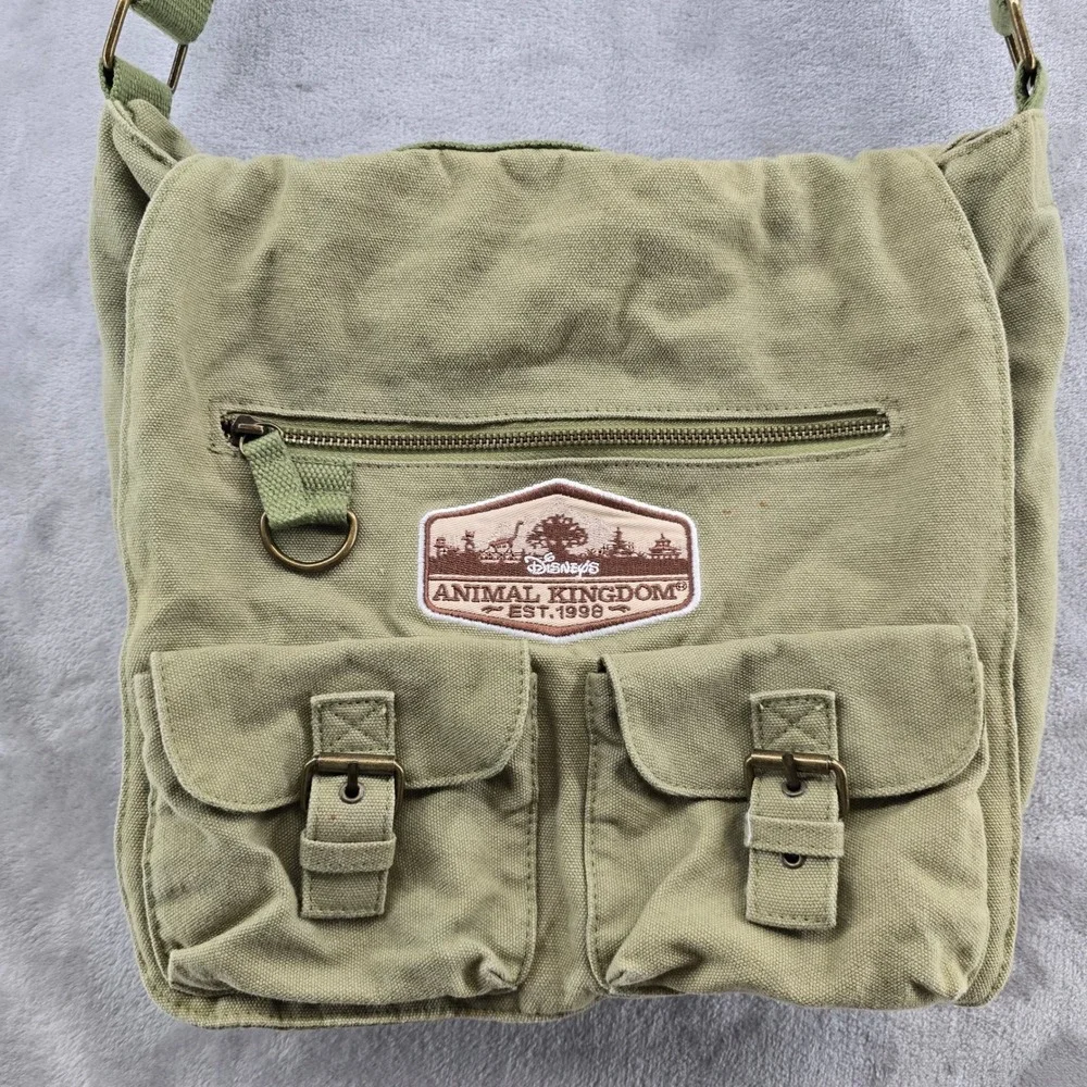 VTG Disney Parks Messenger Bag Green Animal Kingdom Canvas Crossbody